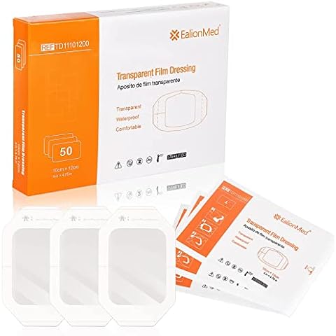 EalionMed Transparent Dressing, Wound Bandage, Adhesive Patch, 4'' x 4.75'', 50 Pack, Clear, Breathable, Comfortable, Shower Shield, Tattoo Bandage Cover