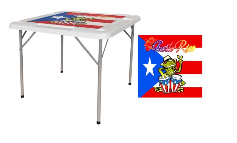 Sapphirem 35x35 Inch Folding Table with Puerto Rico Print Mahjong Table Square 4 Player Folding Card Table with 4 Cup Holders & 4 Chip Trays Portable Domino Game Table