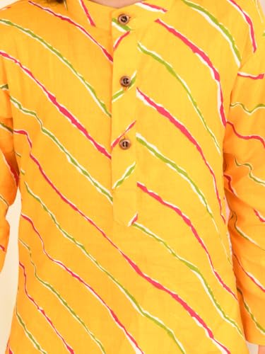 Image of superminis Cotton Boys Sanganeri Lehariya Printed Kurta Set with White Pyjama Elastic Closure