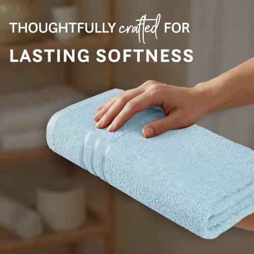 Image of MYTRIDENT Bath Towel | Comfort Living | Quick Drying | Travel Friendly | for Men /Women | 1 Piece Large Size | 100% Cotton 400 GSM | 70 x 140 cms - Cool Blue