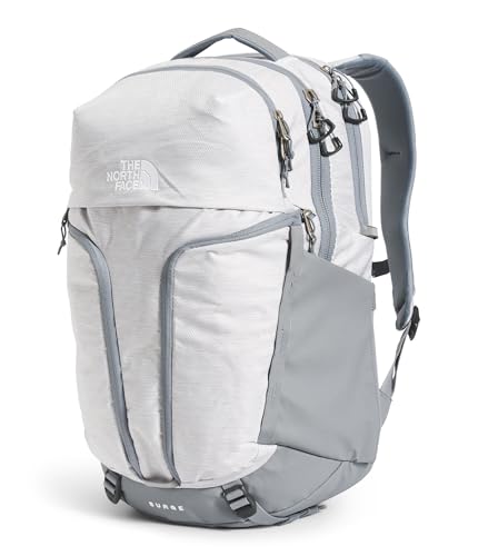 Image of The North Face Women's Surge Commuter Laptop Backpack - Everyday Travel Bag, Laptop Sleeve, Water-Repellent, TNF White Metallic Melange /Mid Grey-NPF, One Size