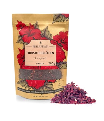 FRISAFRAN | Hibiskusblüten getrocknet BIO 200g | Hibiskusblütentee | Hibiskustee | rein und natürlich | für Tee | Jamaikanisches Wasser | Kräutertee Hibiskus | Karkade | Früchtetee | Jamaika-Blume