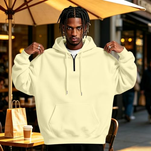 Hooded Sweatshirt Men Fleece Quarter Zip Pullover Hoodie Kangaroo Pocket - image 2