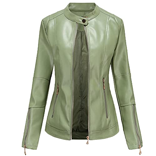 Veste en cuir décontractée pour femme avec col montant chic