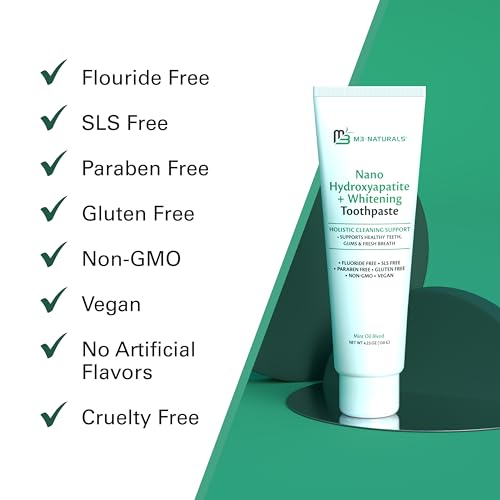 Nano Hydroxyapatite Fluoride Free Whitening Toothpaste + Calcium, Non-GMO, Vegan, Paraben Free, 4.23 oz (120 g) 1 Pack by M3 Naturals