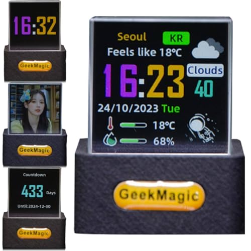 Mini pantalla de cubo holograma 3D, pantalla de fotos 3D de cristal holográfico WiFi, estación meteorológica inteligente y reloj digital con animaciones GIF, marco de fotos electrónico, reg