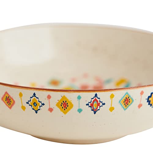 Image of Chumbak Farmhouse Pasta Bowl - 800ml Capacity, Hand-Painted Floral Design, Premium Ceramic Serving Bowl, Chip Resistant, Ideal for Pasta Salad & Everyday Dining, Home Decor Gift