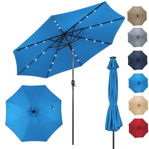 RELAX4LIFE Parasol Inclinable LED Dia.3M avec Éclairage Solaire, 8 Baleines, Inclinaison Réglables Parasol de Jardin Extérieur pour Balcon Terrasse Patio...