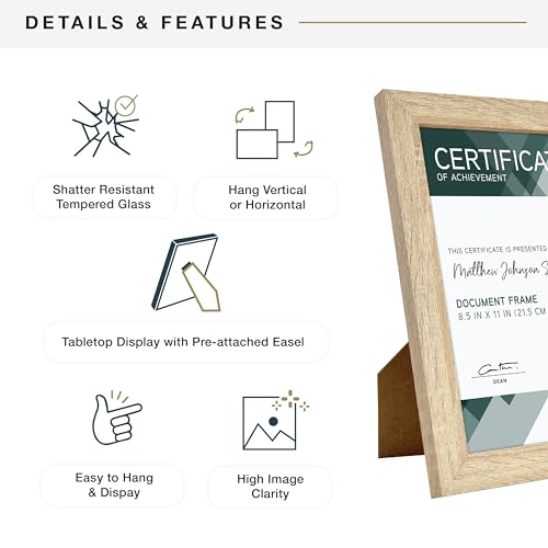 MCS Studio Gallery 8.5x11 Picture Frame Natural Woodgrain, Rectangle Photo Frame for Photos, Posters & Art Prints & Easel for Tapletop Display (1-Pack)