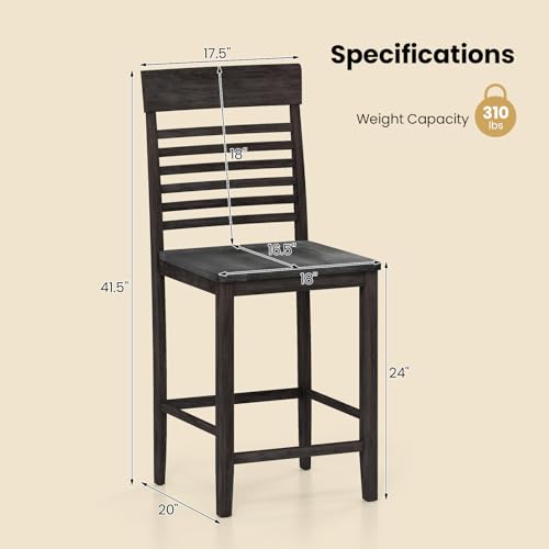 GOFLAME Butaco Set de 2, Sillas de Comedor de 24” con Respaldo Alto y Reposapiés, Sillas de Pub de Madera con Estructura de Madera de Caucho, Gris Oscuro miniatura 3