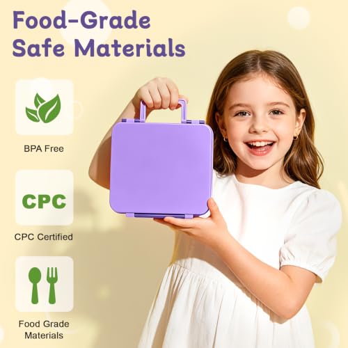 Image of Kids Lunch Box 4 Compartment Bento with 8oz Food Jar，Purple