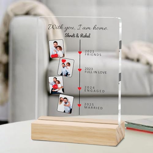 Image of Giftplease Customized Photo Frame with Wooden Stand | Transparent | Personalized Couple Picture Frame Gift for Girlfriend, Boyfriend, Husband, Wife |Anniversary, Wedding, Valentine s Day C 08