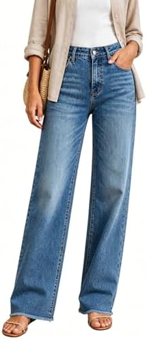 Womens High Waisted Jeans Stretchy Straight Leg Loose Fit Tummy C...
