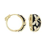 Ross-Simons 0.80 ct. t.w. White Topaz and Black Enamel Dragonfly Hoop Earrings in 18kt Gold Over Sterling