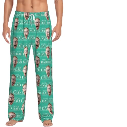 Personalized Pajamas Pants Gifts with Photo Best Dad, Custom Pj Bottoms Dog Pet Face Anniversary for Men Father