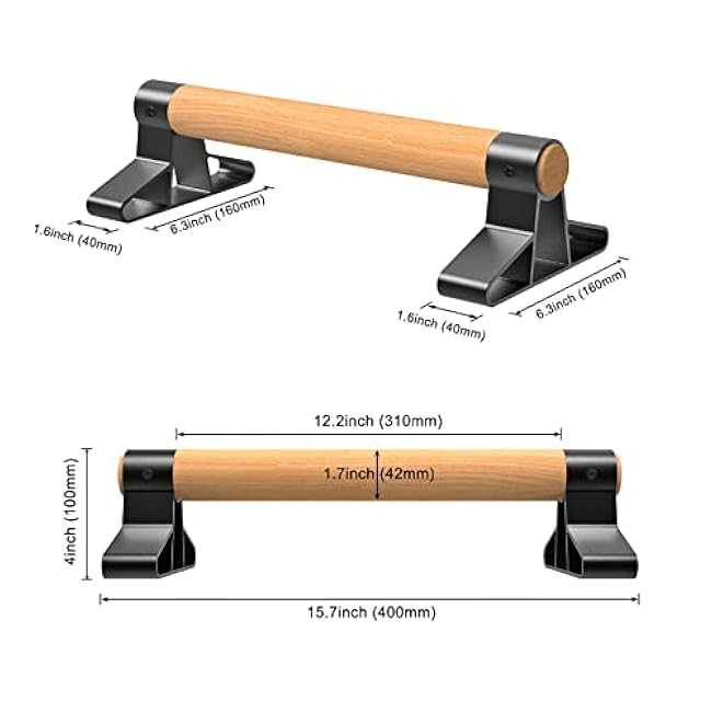 SELEWARE Wood push up bars Parallettes bars Anti-slip Handstand Bars for Calisthenics, Fitness, Floor workouts Solid Wood with Sturdy Metal Bracket, Support 600 lbs