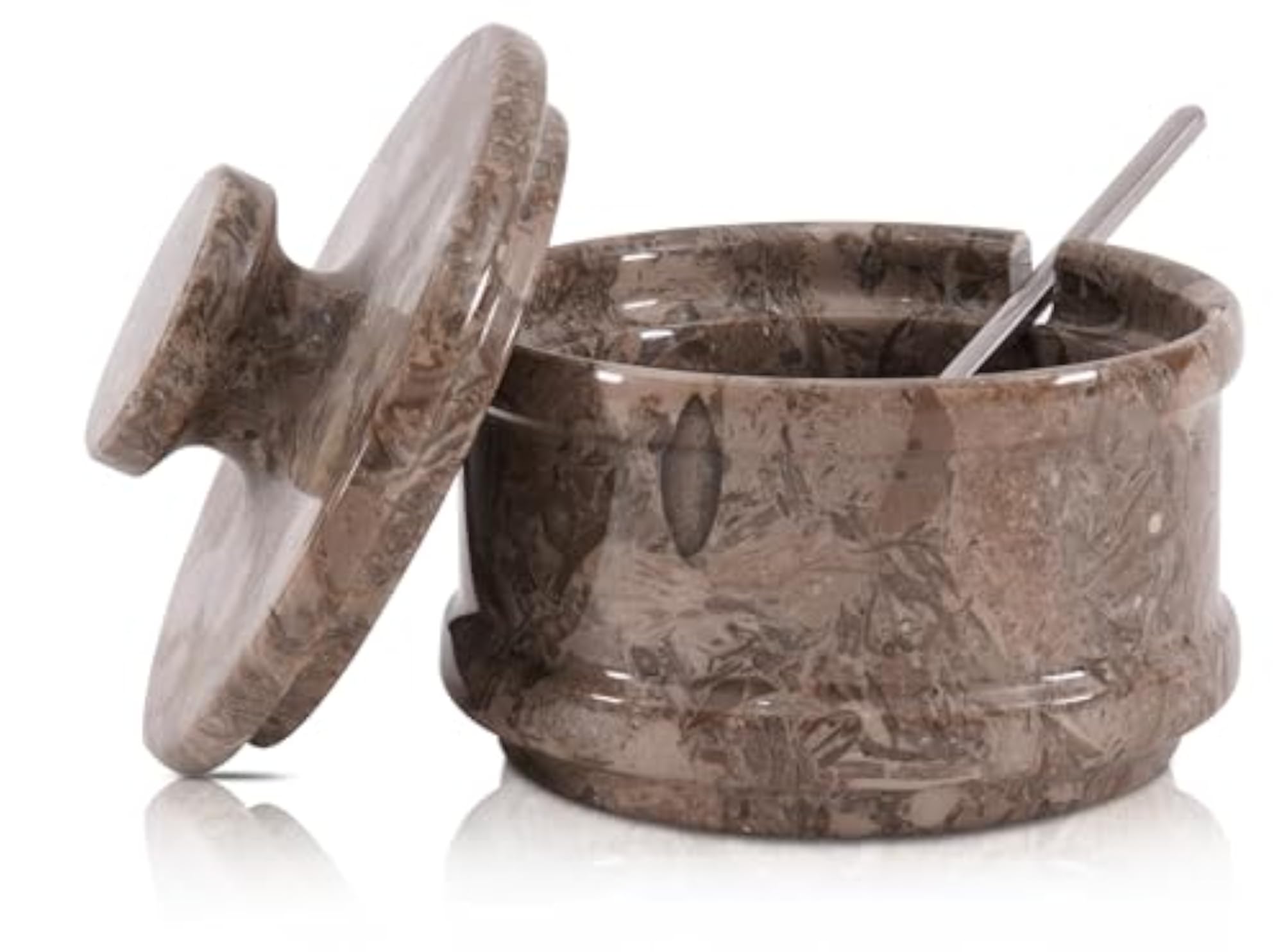 Marble Salt Cellar with Lid, 4 Inches Salt Bowl