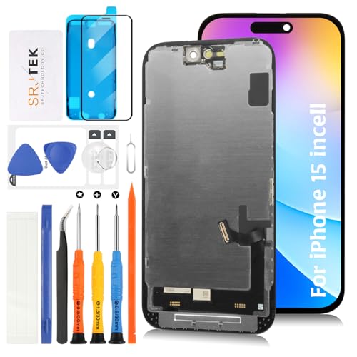 SRJTEK For iPhone 15 incell 液晶パネル画面交換修理用 6.1インチ タッチパネルセット A3090 A2846 A3089 A3092 LCDディスプレイ デジタイザー 修理ツール付き (ブラック)