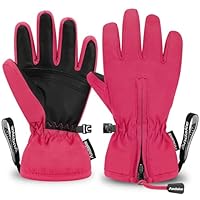 Andake Kids Ski Gloves Ages 2-10 Waterproof Winter Snow Gloves Warm Easy-to-Wear with Zippers for Children Unisex Boys and Girls Pink,2-4Y