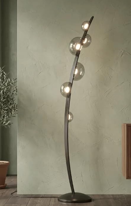 INDU Lights Modern Black Arc Floor Lamp with Smoked Glass Globe Shades, Contemporary 6-Light Standing Lamp for Living Room, Bedroom, Office-image-33