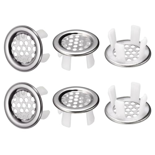 6 Piezas Anillo de Desbordamiento para Lavabo y Fregadero – Cubierta Decorativa en Acero Inoxidable para Rebosadero Agujero de Ø22-24 mm, Redonda Tapón Tapa para Lavabos de Cocina y Baño Embellecedor
