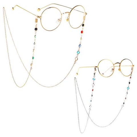 Glasses Chain Eyeglass Neck Cord String Sunglasses Lanyard Retainer Strap Spectacle Holders, Gold and Silver (Multicolored Bead) Cover