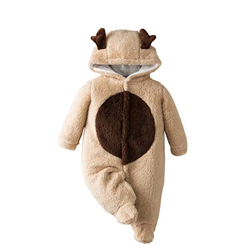 Gallity Toddler Baby Boy Girl Clothes Christmas Cartoon Reindeer Hoodie Romper One-Piece Pajama Outfits Sleep & Play Hooded Jumpsuit Long Sleeve Sleepwear Winter Xmas Clothes