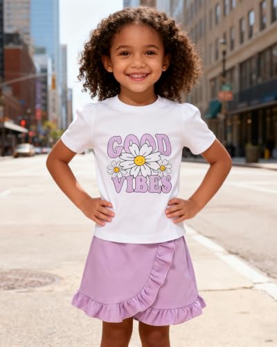 Image of Kids Toddler Girl Summer Clothes Letter Printed T-Shirt Top+ Floral Skirt 2pcs Girl's Skirt Set