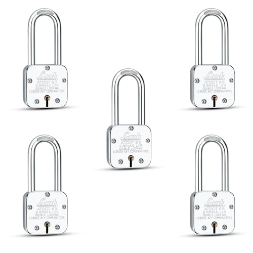 Image of Link Atoot 65mm Long Shackle Padlocks 5Pcs Set | 1 Crore Key Combinations | Steel Body | Hardened Shackle | 9 Brass Lever | Made in India | 3 Keys for Each Padlock