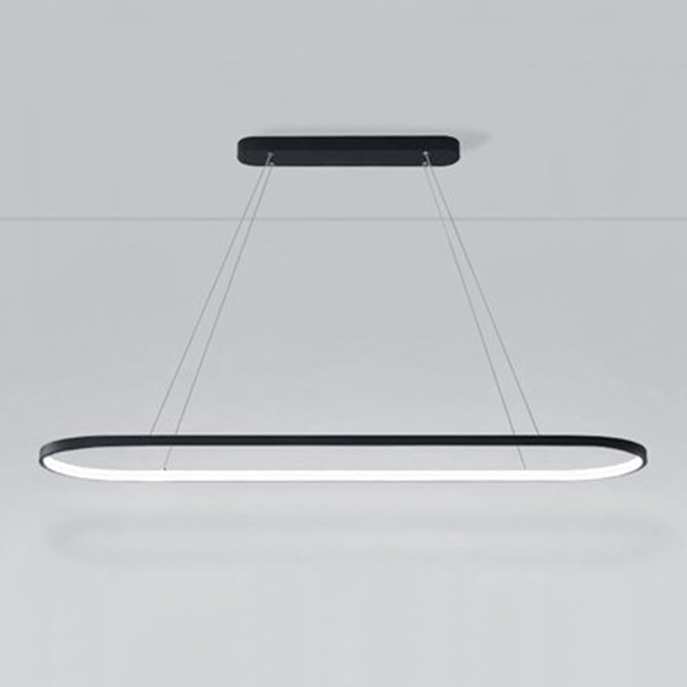 Lustre LED Long à Bande, Suspension en métal en Forme d'anneau, Style Moderne et Simple, Hauteur réglable, pour Salle à Manger, Bar, îlot de Cuisine ou Salon, Noir - 90 cm, Blanc