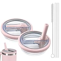 2 Stück Stanley Cup Deckel Auslaufsicher, Wiederverwendbarer Auslaufsicherer Ersatzdeckel für Stanley Cup mit 2 Trinkhalmen and 1 Strohhalm Bürste (Rosa)