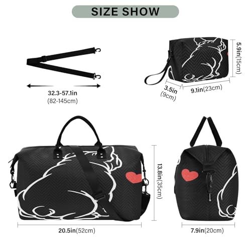 Bulldog Black Large Travel Duffle Bag Weekender Overnight Bags Gym Yoga Bag for Women Men with Toiletry Bag3