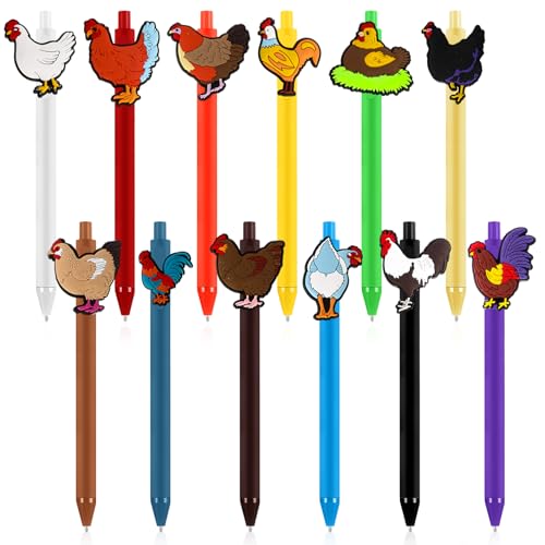 Sayglossy 12 Pcs Chicken Lover Gifts Funny Pens Bulk Roosters Turkey Hen Farm Animal Ballpoint Pens for Chicken Lovers Farm Christmas Party Decor Desk Pet Supplies