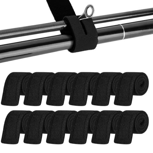 Annyswit 12 Stück Einstellbar Angelrute Gürtel Neopren Klettverschluss Krawatten Riemen Angel Elastische Rutenbänder für Feste Angelruten Gear Strap Spinn & Meer & Feeder Rute (Schwarz)