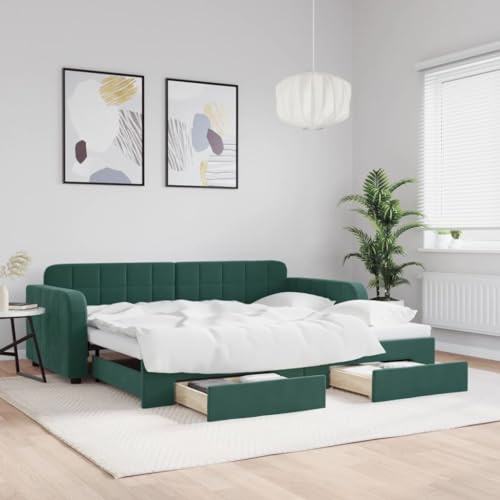 vidaXL Sofá Cama Nido con cajones Terciopelo Verde Oscuro 90x200 cm