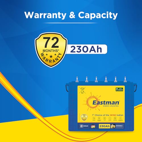 Image of Eastman EM23060TT | Tall Tubular | 230 AH Inverter Battery |Warranty 72 (36+36) Months for Home & Office