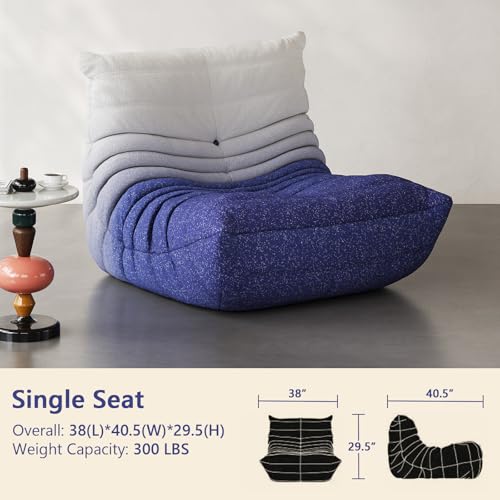 Image of Bean Bag Chair, Cozy Memory Foam Bean Bag Chairs for Adults, Comfy Fireside Accent Chair Lazy Floor Chair for Gaming Bedroom Living Room (White&Blue, Single)