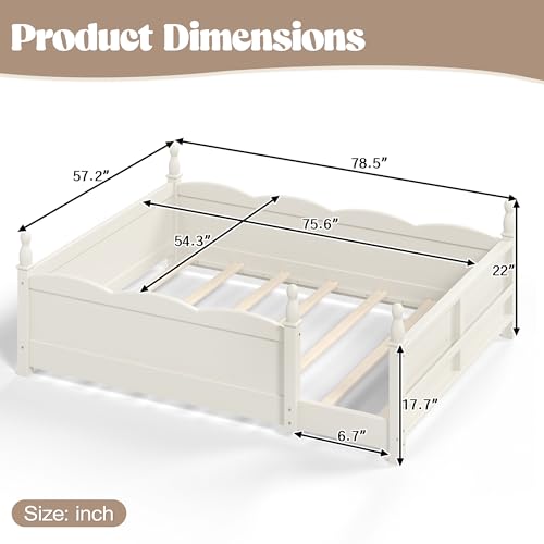 Image of Bellemave Full Size Montessori Floor Bed Frame with High Fence, Solid Wood Kids Floor Bed with Bookshelf, Low Profile Bed for Boys & Girls, Childlike Design,Beige