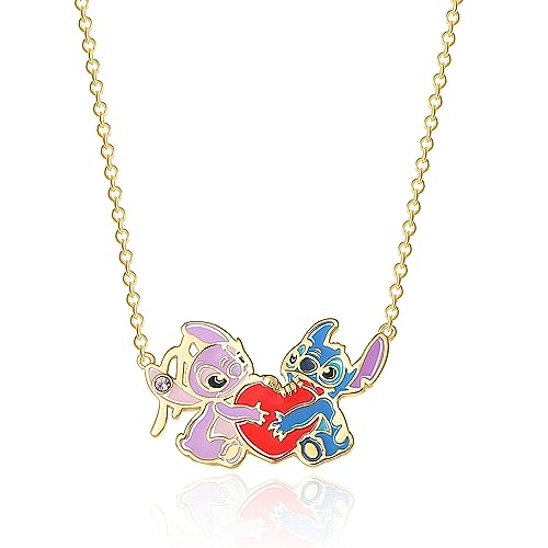 Disney Womens Stitch and Angel Heart Pendant Necklace 18