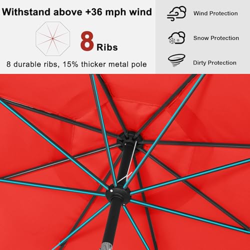 Image of ABCCANOPY 10FT Patio Umbrella Outdoor 8 Ribs Table Umbrella(Red) | Fade & UV Resistant Fabric,8 Fiberglass Ribs,Smooth Crank System,Wind Resistance,Great for Patio,Backyard,Garden,Deck