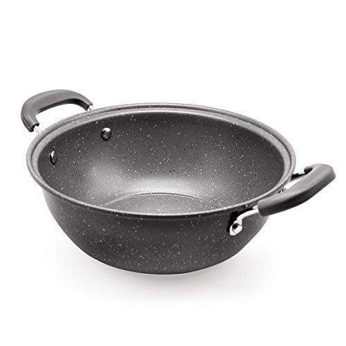 credsy Non Stick Woks and Stir Fry Pans with Lid, Frying Basket & Steam Rack, Nonstick Copper Wok Pan Fryer – Multi Color,28 cm