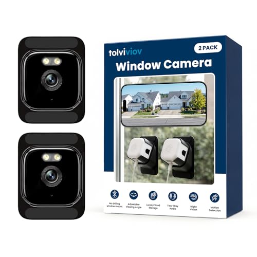 2K Indoor Window Camera with Adjustable Mount, No Drill Window Security Camera, Anti-Glare Glass Design, Night Vision, Local Storage, Easy Install Camera for Indoor Monitoring Outdoor (2 pack)