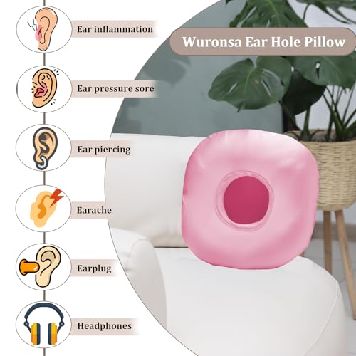 Image of Ear Piercing Pillow for Side Sleepers with Ear Hole, Donut Pillow for Ear with Silky Pillowcase for CNH and Ear Pain Inflammation Pressure Sores Piercing, Ear Guard Pillow (Pink Silk)