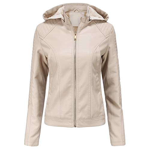 YFFUSHI Femme Veste de Motard en Polaire Chaude Blouson Coupe Ajustée en Similicuir à Capuche(Chapeau Amovible) Cover