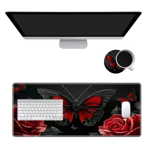 Mouse Pad de escritorio 80x30 cm diseño mariposa rojo miniatura 7