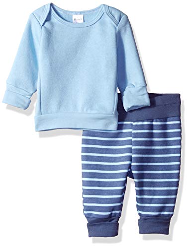 Hanes Ultimate Baby Flexy Adjustable Fit Jogger with Sweatshirt Set, Light Blue Stripe, 0-6 Months