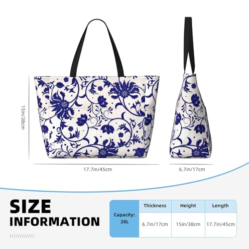 Blue And White Porcelain Pattern Print Beach Pool Bags Tote For Women Ladies Large Gym Tote Carry On Bag For Weekender Travel Waterproof4
