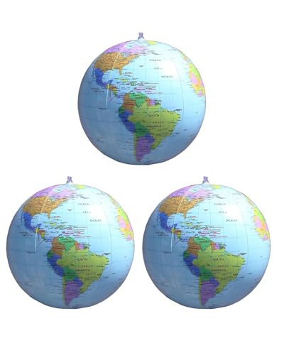 IPNSDON 3 unidades, globo terráqueo inflable de 16 pulgadas, mapa del mundo inflable, balón de playa inflable para el jardín, la playa, la piscina, la enseñanza de ciencias y geografía