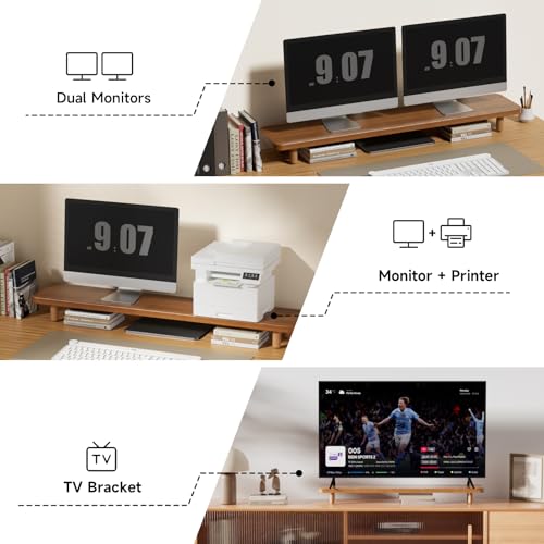 Image of Dual Monitor Stand Riser, 39 Inch Extra Long Wooden Desktop Monitor Riser with Storage for 2 Monitors Ultra Strong Desk Shelf Organizer Riser Ergonomic for 2 Screens /Laptop /PC /TV /Printer (Walnut