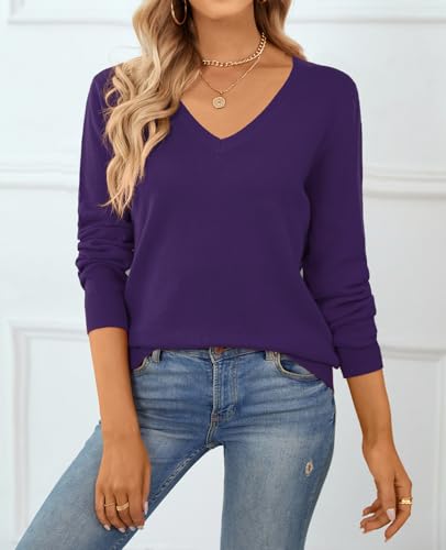Image of QUALFORT Women's 100% Cotton Sweater, Basic Lightweight Long Sleeve Pullover